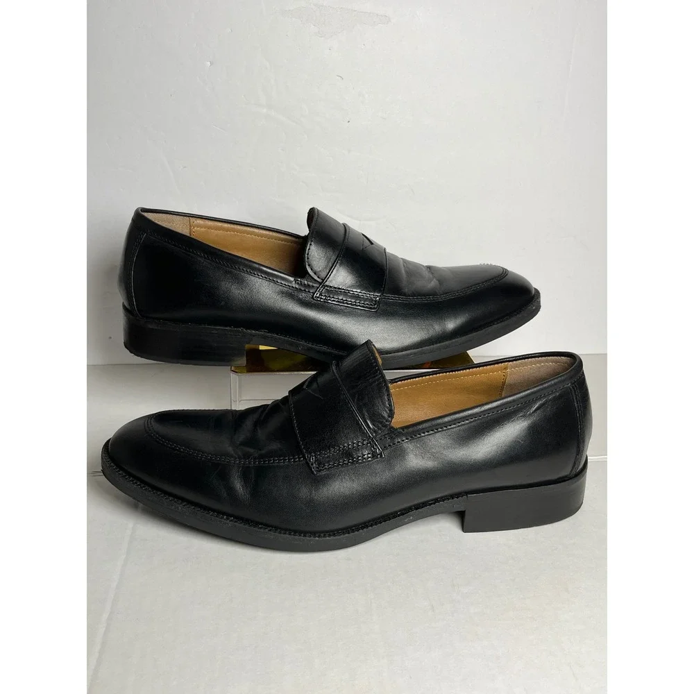 Johnston & Murphy Mens Black Leather Penny Loafers Dress Shoes  J&M Flex